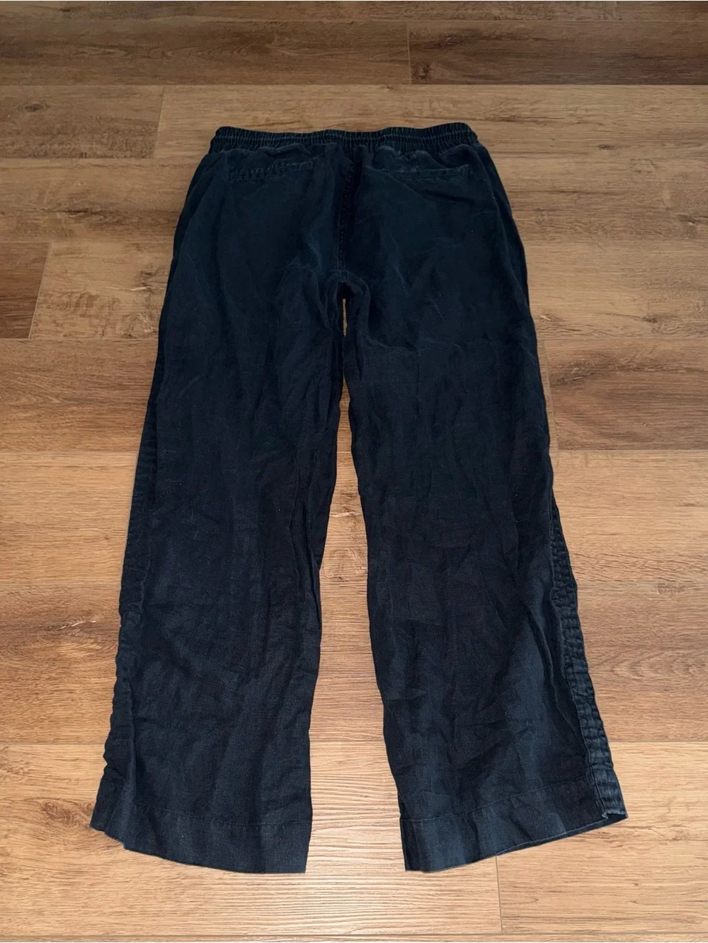 Quince Pull Up Linen Drawstring Wide Leg Pants L Black Comfy Casual Breathable